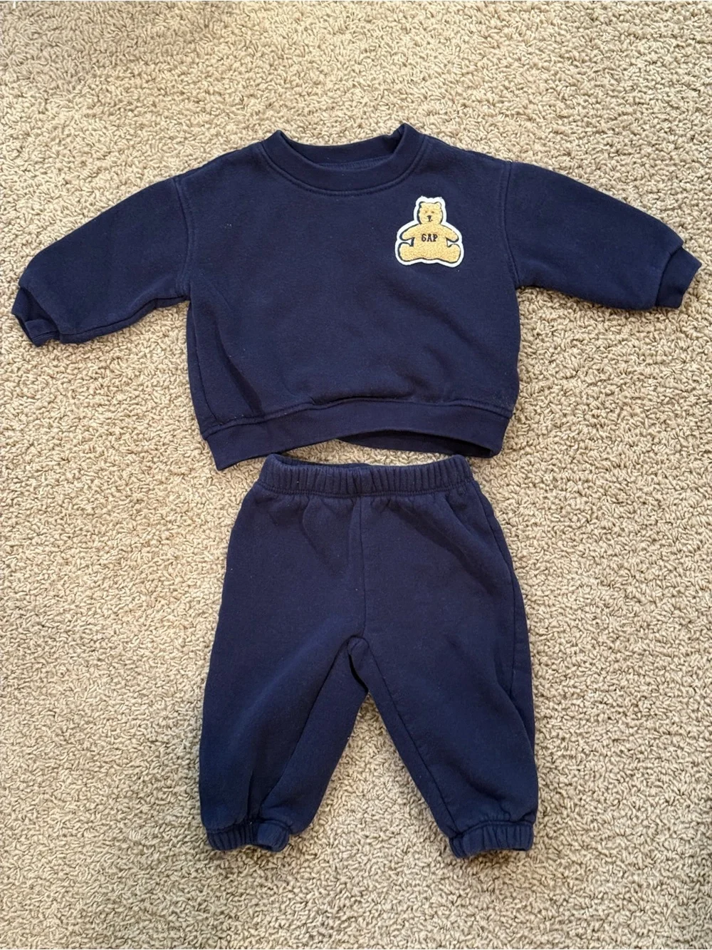 Baby GAP Navy Blue Sweatshirt & Sweatpants Set with Iconic Bear Patch 6-9M